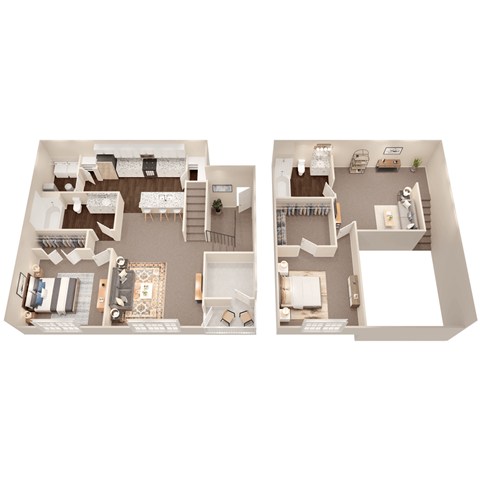 Floor plan for 2 beds, 2 baths, 1385 sqft